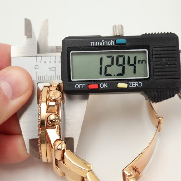 Michael Kors Dylan Rose Gold Tone Chronograph Watch Gem Bezel MK5412 New Battery - Picture 3 of 12